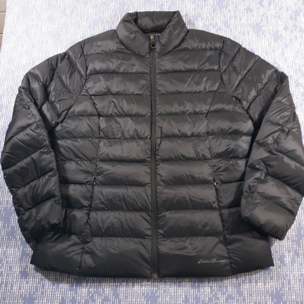 Eddie Bauer Puffer Jacket Coat Womens XL Black Full Zip Down Fill EB650